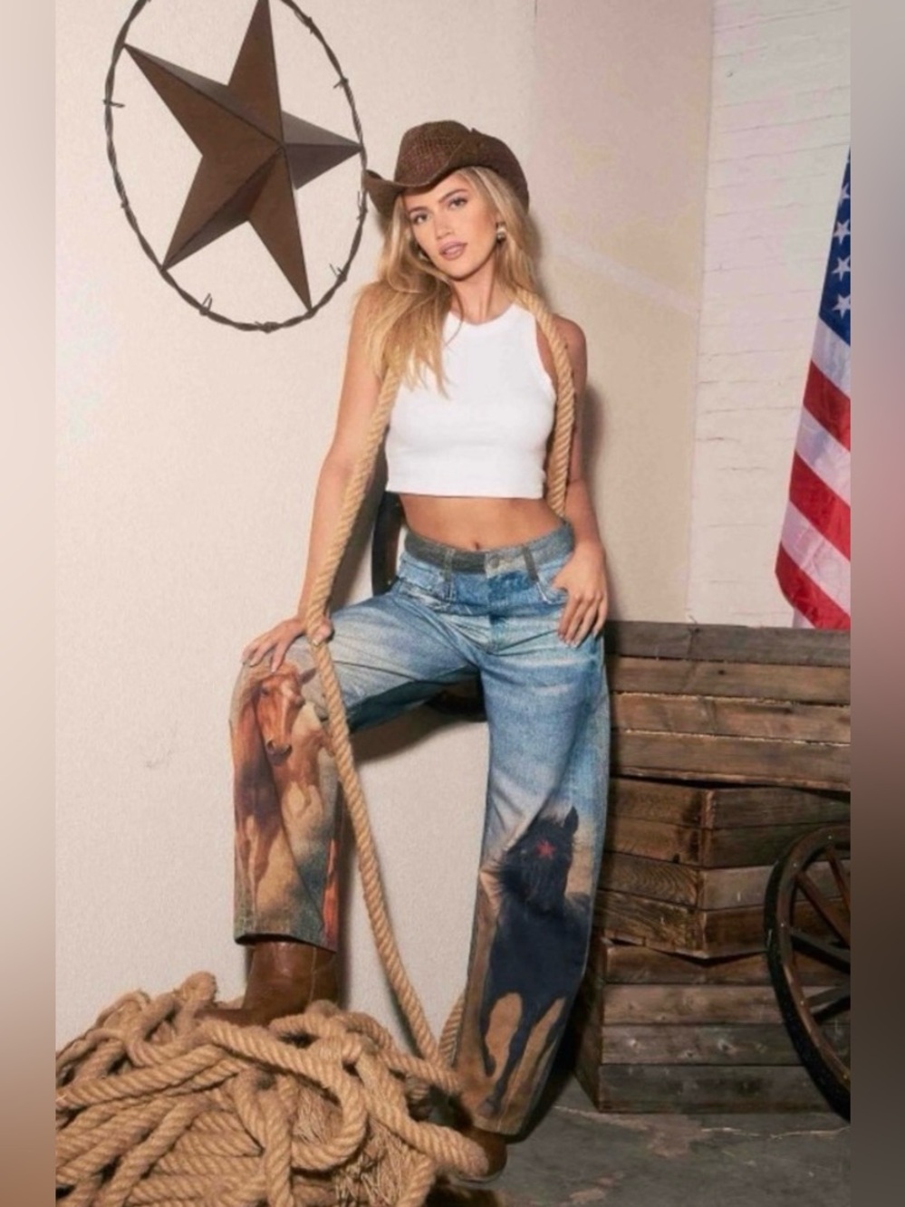 Women’s Painted Western Jeans - Blue